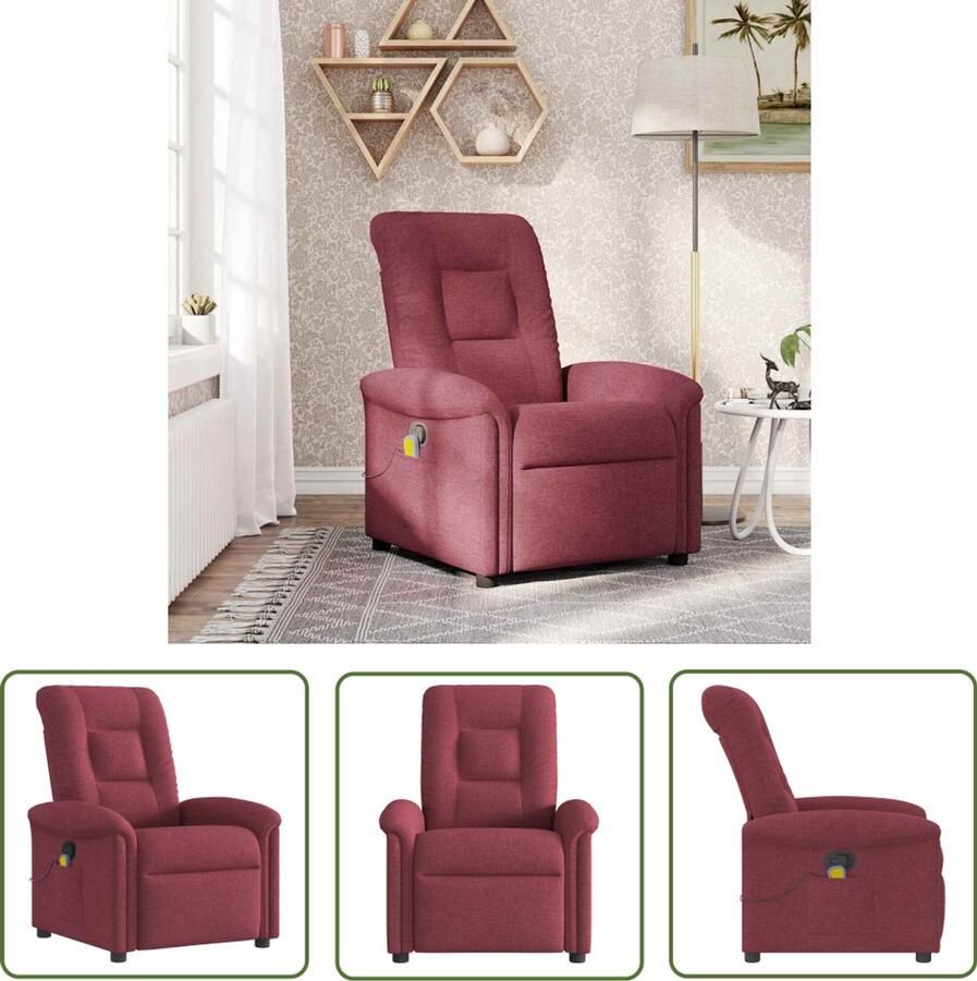 VidaXL Massagestoel verstelbaar stof wijnrood Massagestoel Lounge Stoel Relaxstoel Ergonomische Stoel Elektrische Massage