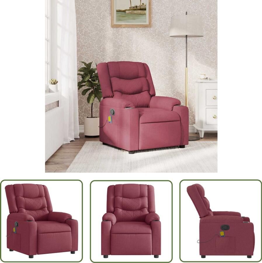 VidaXL Massagestoel verstelbaar stof wijnrood Massagestoel Lounge Stoel Relaxstoel Ergonomische Stoel Elektrische Massage