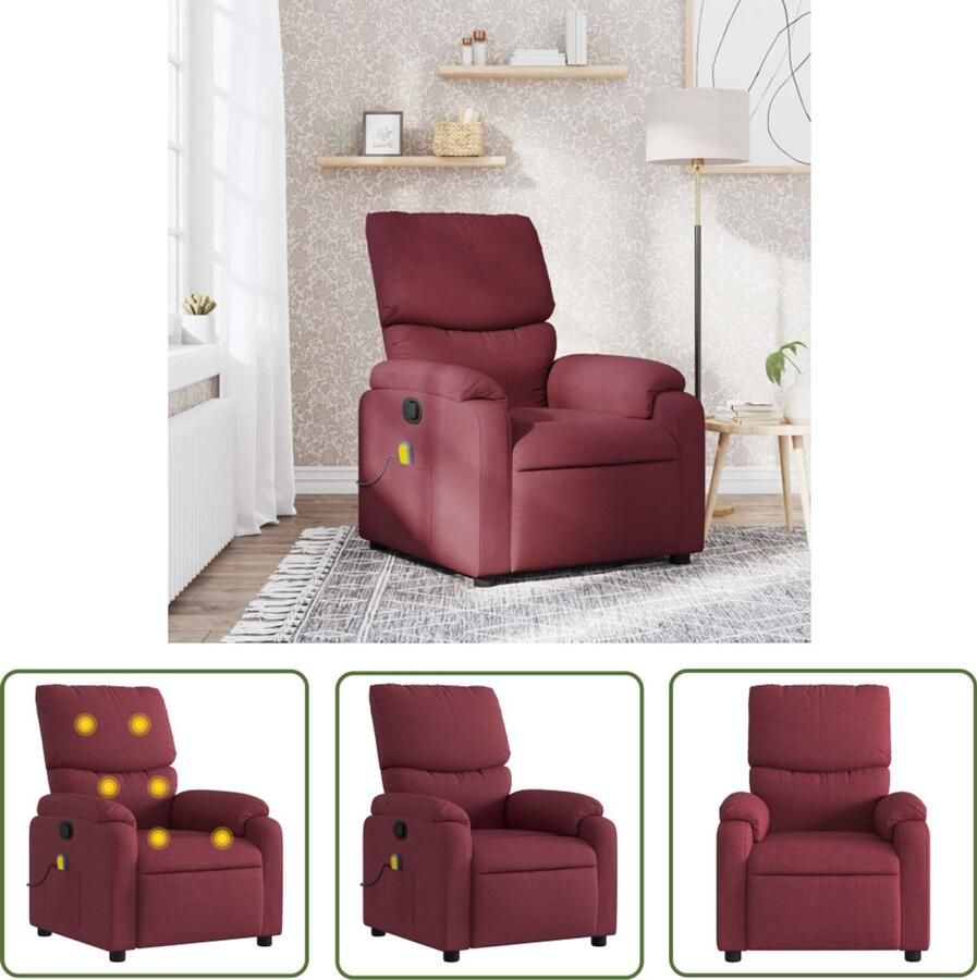 The Living Store Massagestoel verstelbaar stof wijnrood Massagestoel Lounge Stoel Relaxstoel Elektrische Massage Ergonomische Stoel