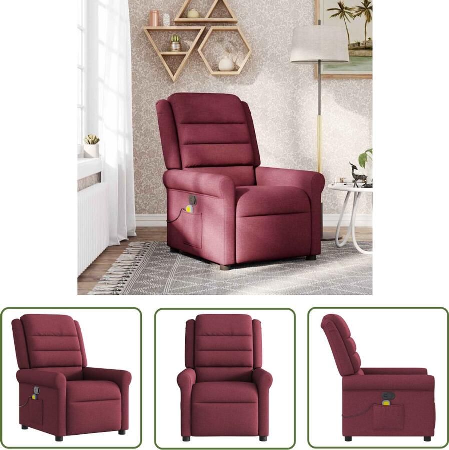 VidaXL Lounge Stoel Massagestoel verstelbaar stof wijnrood Relaxstoel Ergonomische Stoel Elektrische Massage