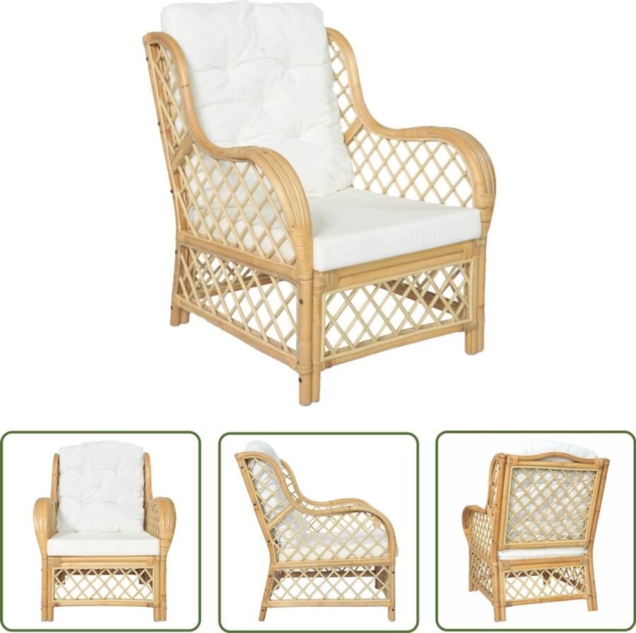 The Living Store Rattan Stoel Zitmeubel 81 x 70 x 90 cm Crèmewit kussen Rattanstoel Lounge Stoel Binnentuin Meubilair Tuinstoelen Relaxfauteuil - Foto 2