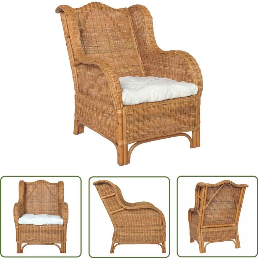 The Living Store Rattan Stoel Lichtbruin 82 x 66 x 92 cm inclusief kussen Rattanstoel Lounge Stoel Binnentuin Meubilair Relaxfauteuil Buitenstoelen - Foto 2