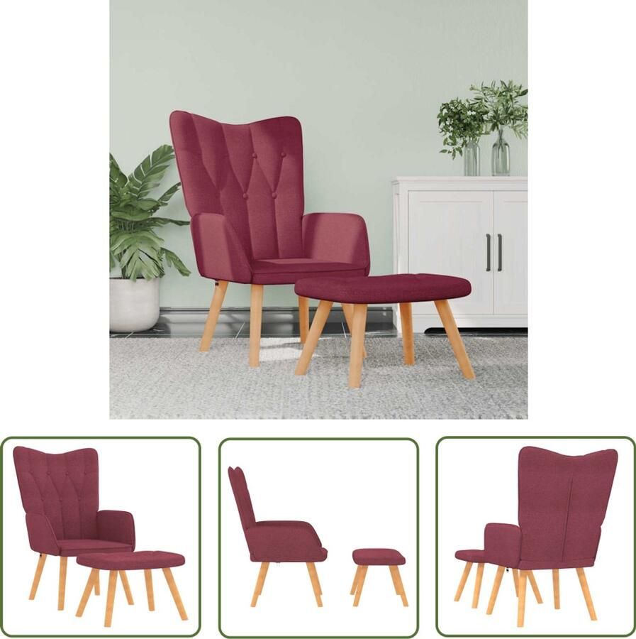 The Living Store Relaxstoel met voetenbank stof wijnrood Relax Fauteuil Lounge Stoel Design Fauteuil Wijnrood Meubilair Fauteuils Met Voetensteun