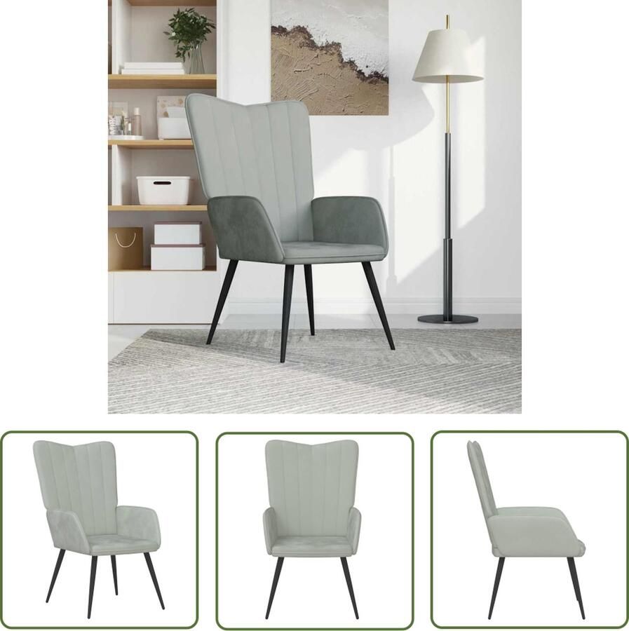 The Living Store Relaxstoel Fluweel Lichtgrijs 61 x 70 x 96.5 cm Staal Relaxfauteuil Lounge Stoel Fluweel Stoel Grijze Stoel Fauteuils