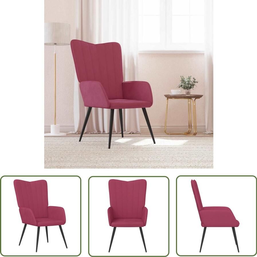 VidaXL Lounge Stoel Relaxfauteuil Relaxstoel fluweel wijnrood Velours Fauteuil Rode Fauteuil Woonkamer Meubels