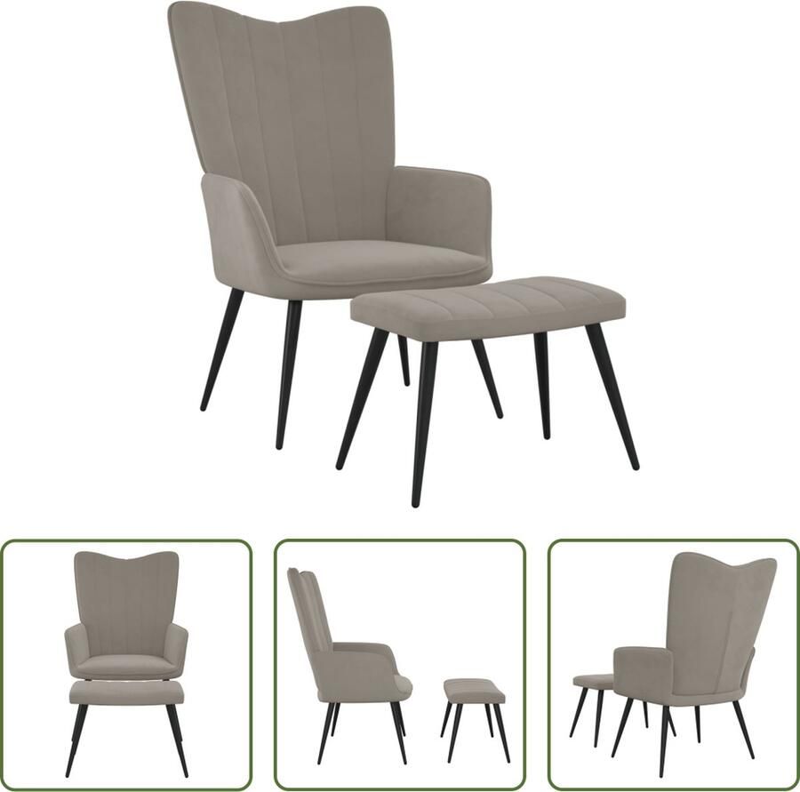 The Living Store Relaxstoel Stoelen 61 x 70 x 96.5 cm Kleur- Lichtgrijs Relaxfauteuil Lounge Stoel Loungestoel Velvet Fauteuil Grijs Fauteuil