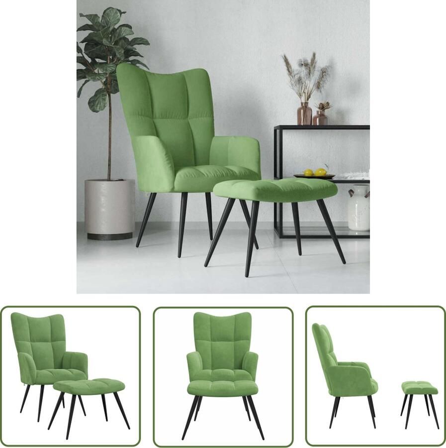 The Living Store Relaxstoel Blokpatroon Lichtgroen 61x70x96.5 cm Fluwelen bekleding Stalen frame Relaxfauteuil Lounge Stoel Fluweel Stoel Groene Stoel Moderne Stoel - Foto 3