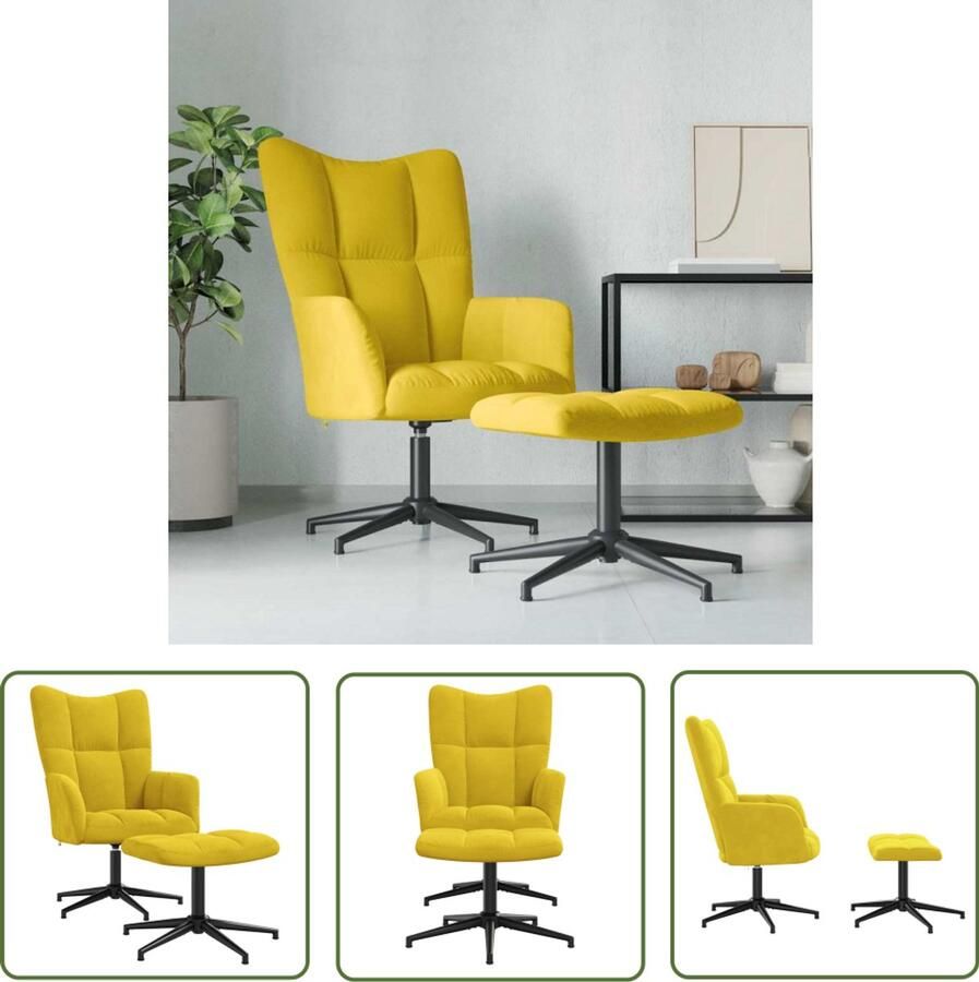 VidaXL Relaxstoel met voetenbank fluweel mosterdgeel Relaxfauteuil Lounge Stoel Velours Stoel Mustardkleur Comfortabele Stoel