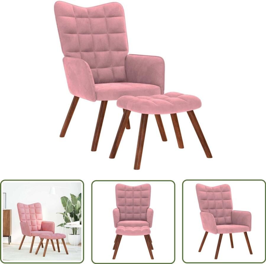 VidaXL Lounge Stoel Relaxfauteuil Relaxstoel met voetenbank fluweel roze Rozerode Stoel Velours Stoel Voetenbank