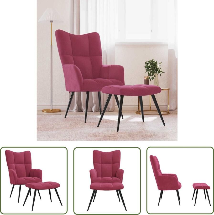 The Living Store Relaxstoel Blokpatroon 61 x 70 x 96.5 cm Wijnrood Relaxfauteuil Lounge Stoel Comfortabele Stoel Velvet Stoel Rode Stoel - Foto 2