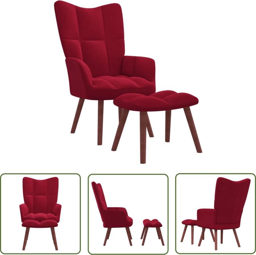 The Living Store Relaxstoel Wijnrood Fluweel 61.5 x 69 x 95.5 cm (B x D x H) Relaxfauteuil Lounge Stoel Fluweel Stoel Rode Stoel Fauteuill - Foto 2