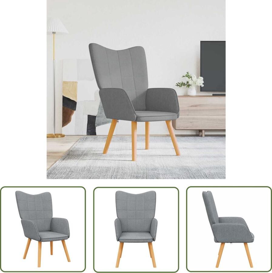 The Living Store Relaxstoel Lichtgrijs 61.5 x 69 x 95.5 cm Stof hout en staal Relaxfauteuil Lounge Stoel Grijs Meubilair Fauteuils Tuinlounge
