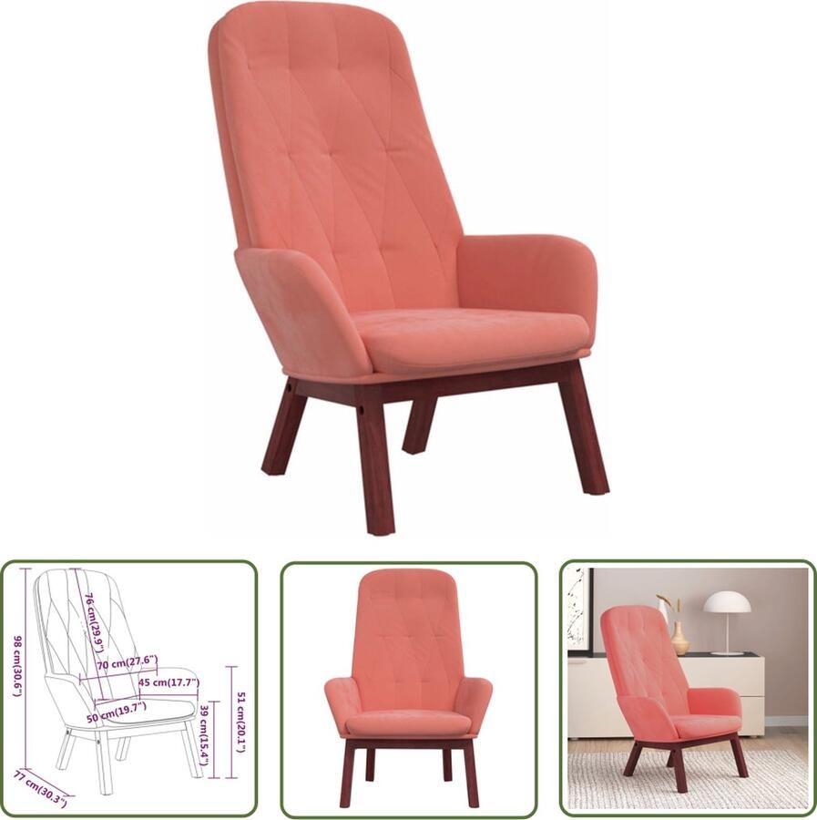 The Living Store Relaxstoel Trendy Eetkamerstoel 70x77x98 cm Fluweel Roze Relaxstoel Lounge Stoel Eetkamerstoel Velvet Fauteuil Roze Stoel - Foto 2