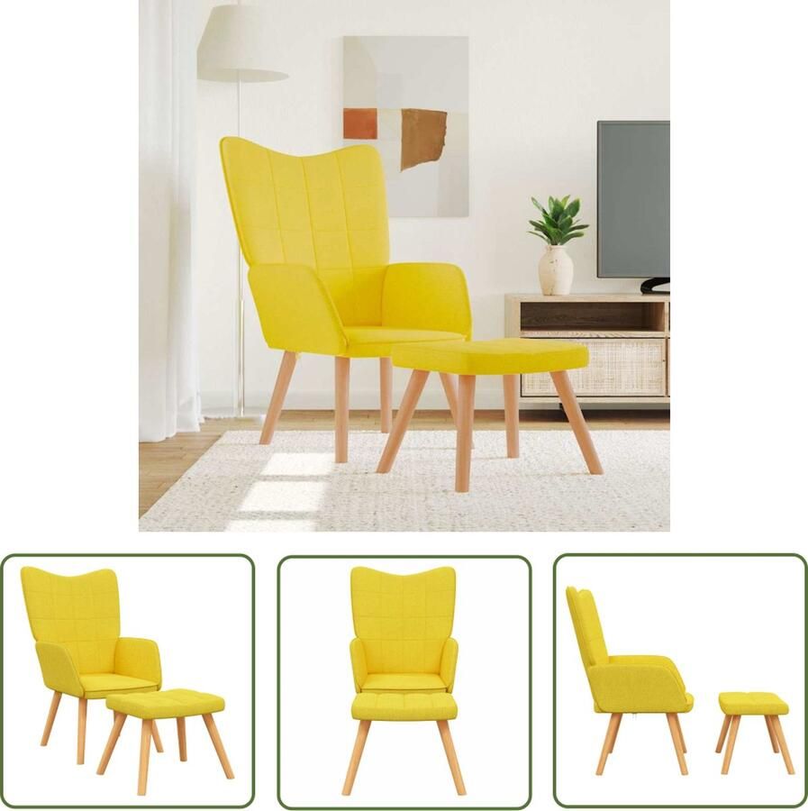 The Living Store Relaxstoel Blokpatroon 61.5 x 69 x 95.5 cm Mosterdgeel Relaxstoel Lounge Stoel Fauteuils Loungestoel Comfortabele Stoel - Foto 2