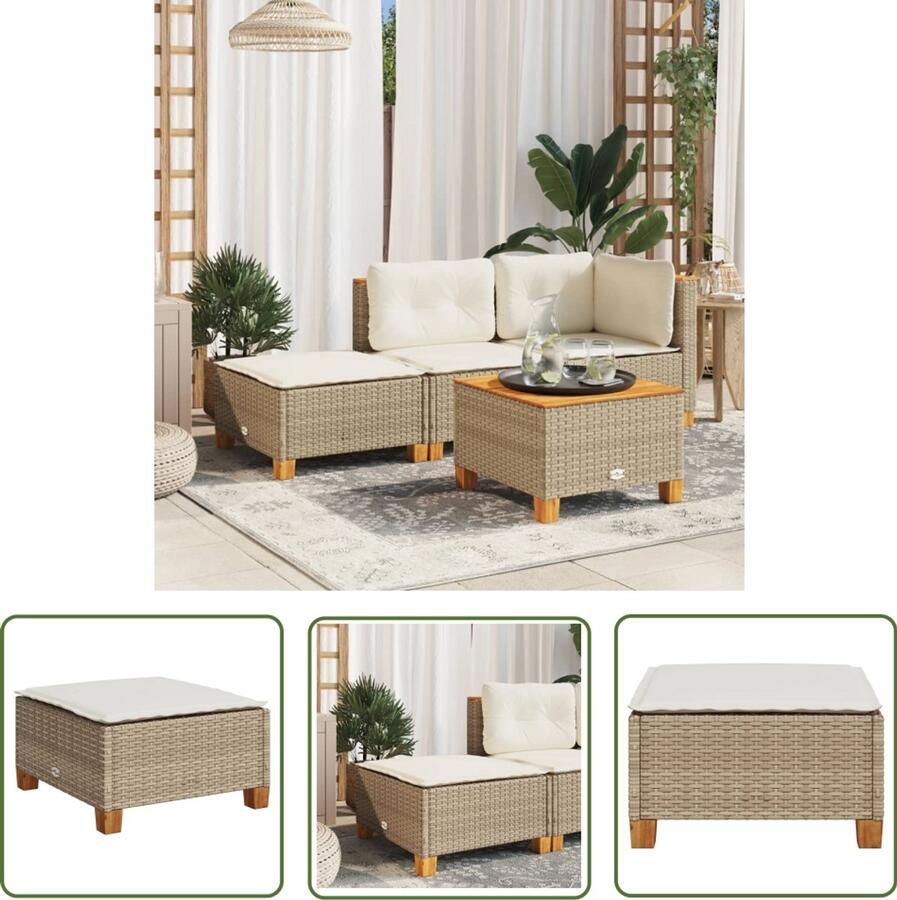 The Living Store Tuinkruk met kussen 63 5x56x32 cm poly rattan beige Tuinstoel Lounge Stoel Outdoor Stoel Poly Rattan Tuinset