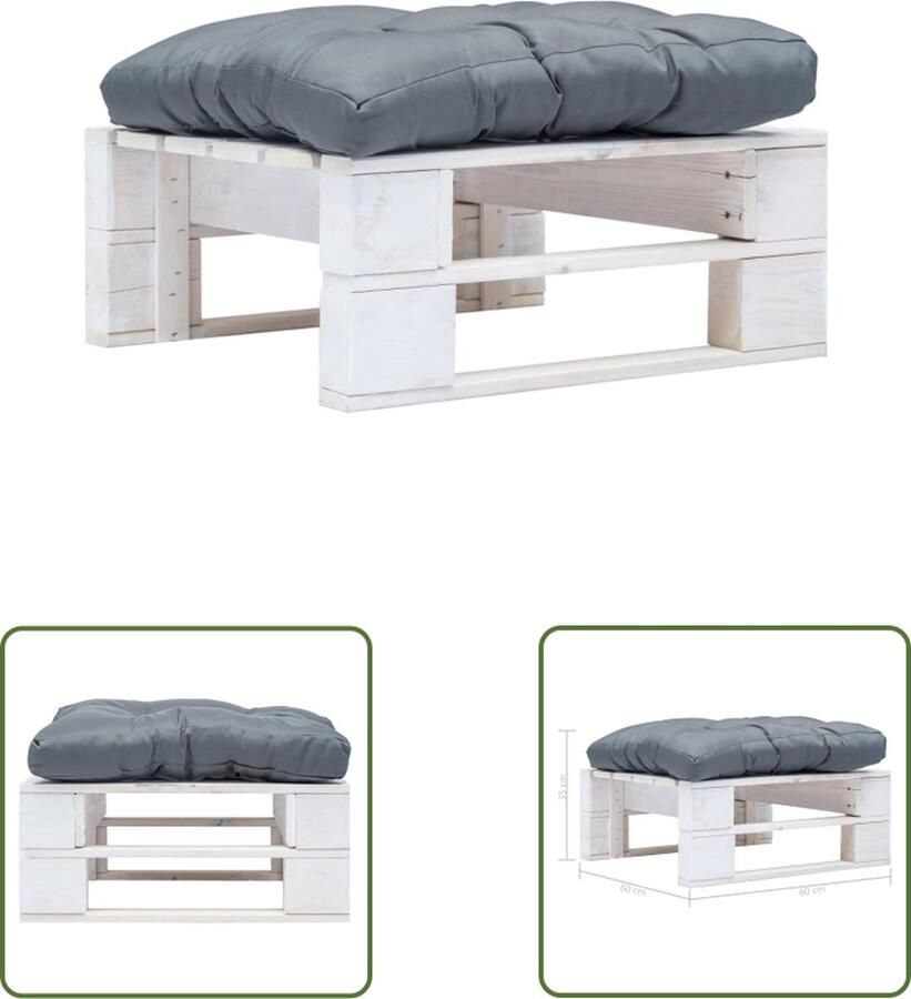 The Living Store Pallet Hocker Tuinvoetenbank 60 x 60 x 35 cm Grijs kussen GeÃ¯mpregneerd grenenhout Geschikt voor binnen en buiten Tuinstoel Lounge Stoel Pallets Bank Buitentijd Relaxen - Foto 2