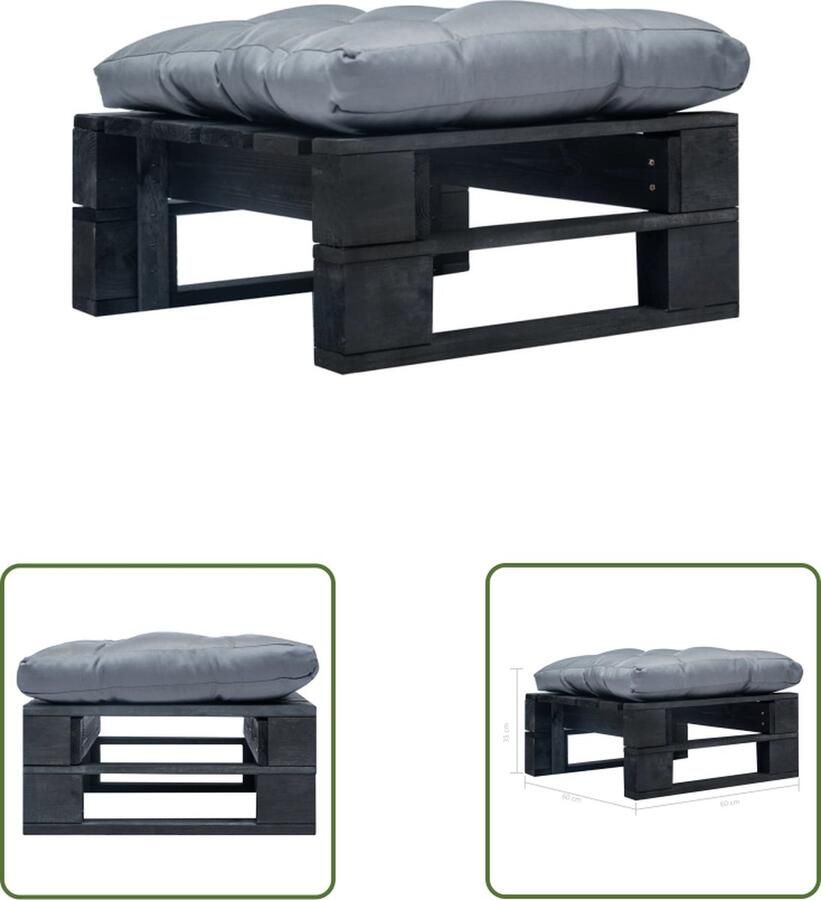 The Living Store Tuin Poef Pallet Hocker Grenenhout 60 x 60 x 35 cm Grijs kussen Tuinstoel Lounge Stoel Buitendecor Balkon Decor Relaxstoeltje - Foto 2