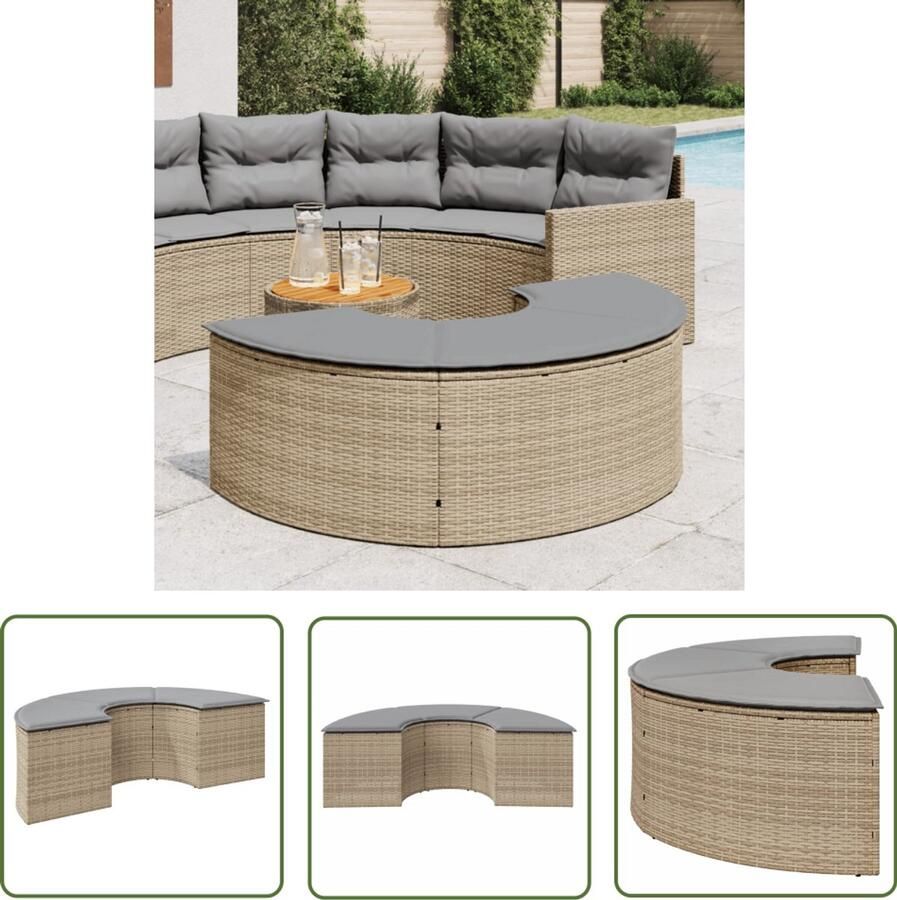 The Living Store Tuinvoetenbank met kussen poly rattan beige Tuinstoel Lounge Stoel Buitendecoratie Patio Meubel Ratan Fauteuil
