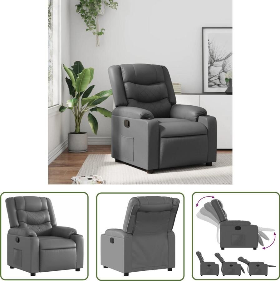 VidaXL Fauteuil verstelbaar kunstleer grijs Verstelbare Fauteuil Lounge Stoel Fauteuils Grijs Designstoel Kunstleder Fauteuil