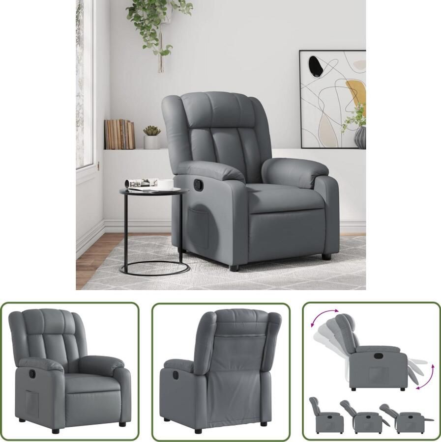 VidaXL Fauteuil verstelbaar kunstleer grijs Verstelbare Fauteuil Lounge Stoel Fauteuils Grijs Kunstleder Fauteuil Ergonomische Stoel