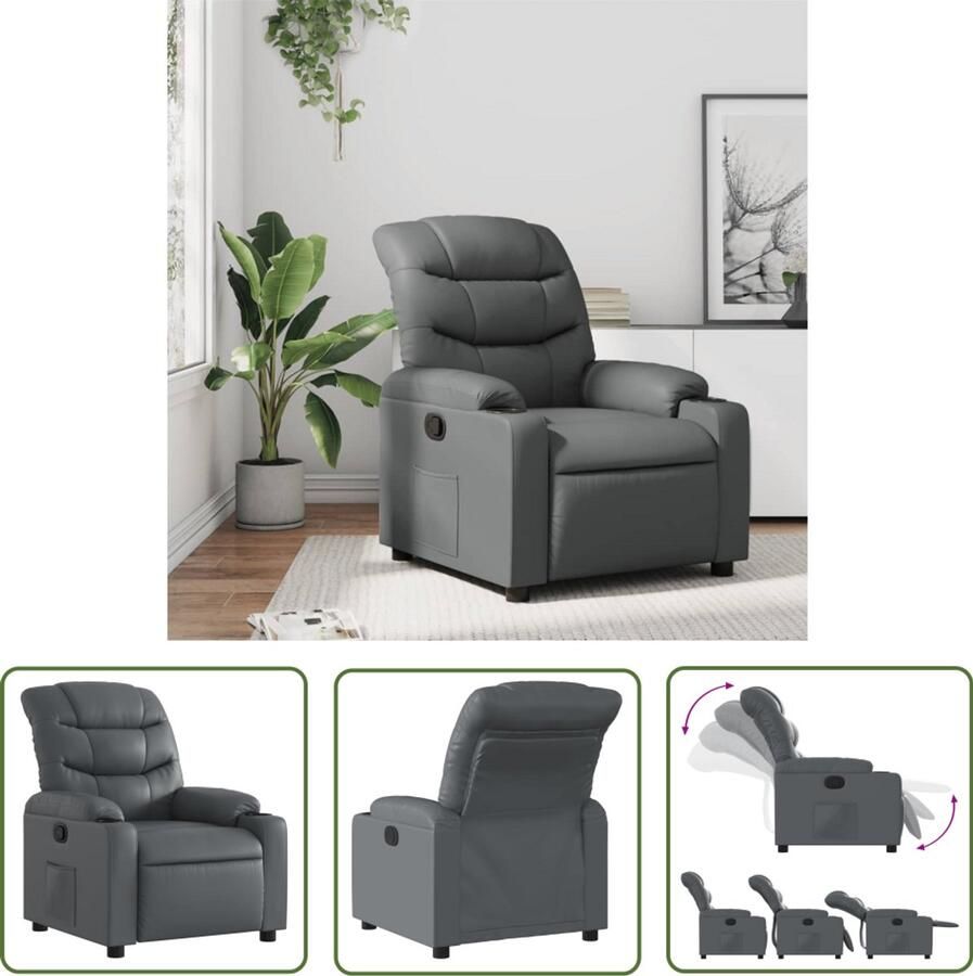The Living Store Fauteuil verstelbaar kunstleer grijs Verstelbare Fauteuil Lounge Stoel Fauteuils Grijs Kunstleder Bank Relaxfauteuil