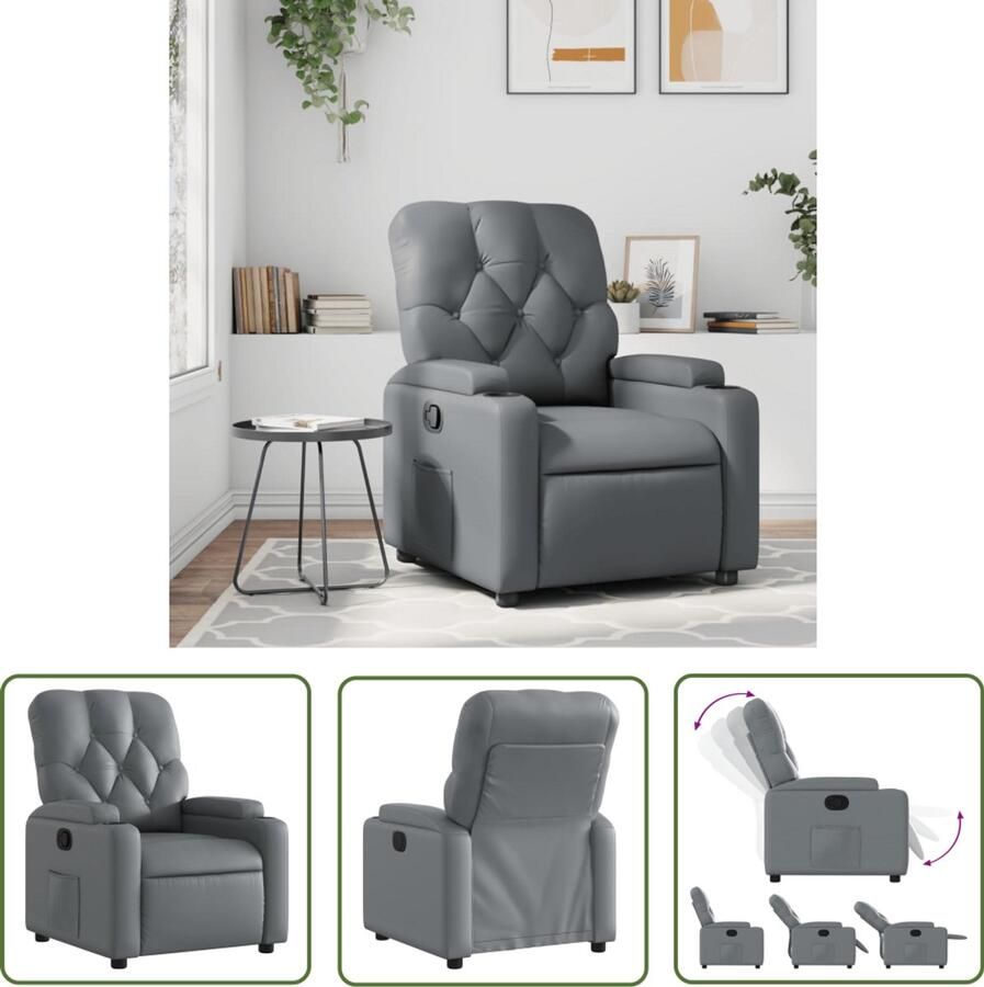 The Living Store Fauteuil verstelbaar kunstleer grijs Verstelbare Fauteuil Fauteuils Lounge Stoel Relaxfauteuil Kunstleder Fauteuil