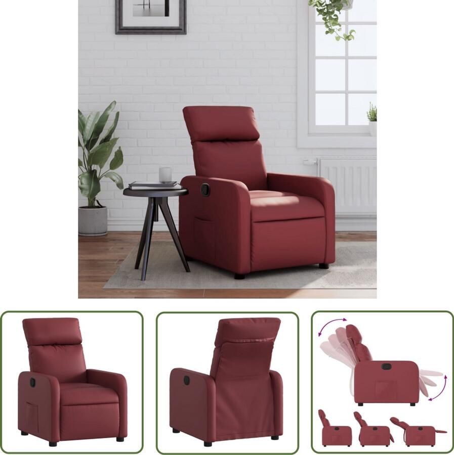 VidaXL Fauteuil verstelbaar kunstleer wijnrood Verstelbare Fauteuil Lounge Stoel Design Fauteuil Lederlook Fauteuil Rode Fauteuil