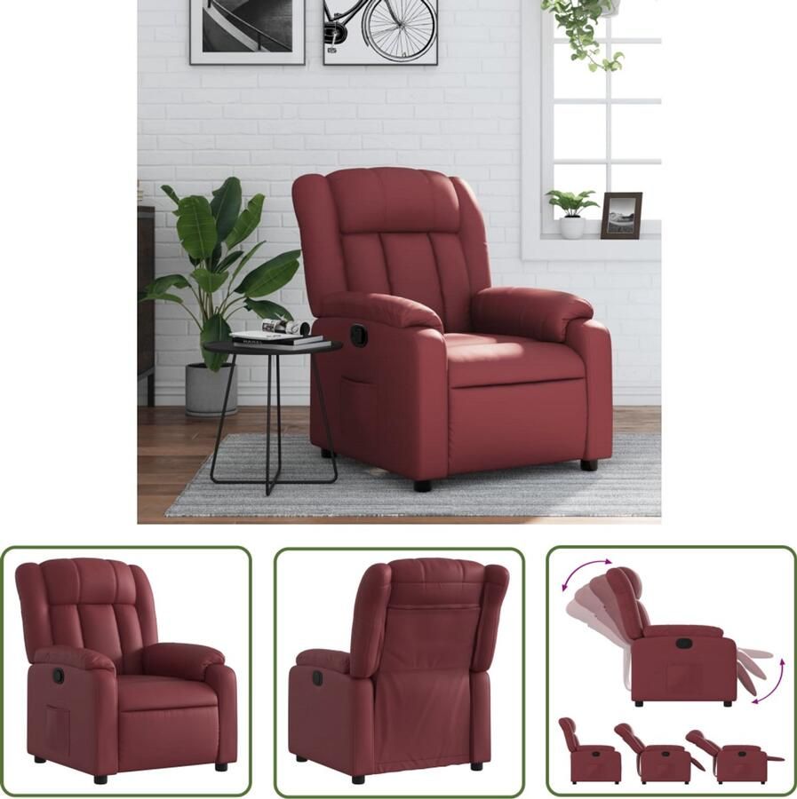 VidaXL Fauteuil verstelbaar kunstleer wijnrood Verstelbare Fauteuil Lounge Stoel Fauteuils Rood Lederlook Fauteuil Kunstleder Fauteuil