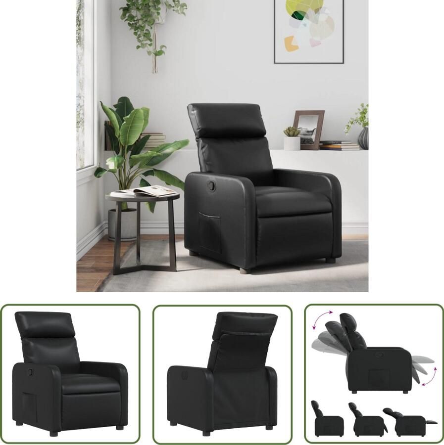 VidaXL Fauteuil verstelbaar kunstleer zwart Verstelbare Fauteuil Lounge Stoel Kantoorstoel Kunstleder Fauteuil Zwarte Fauteuil