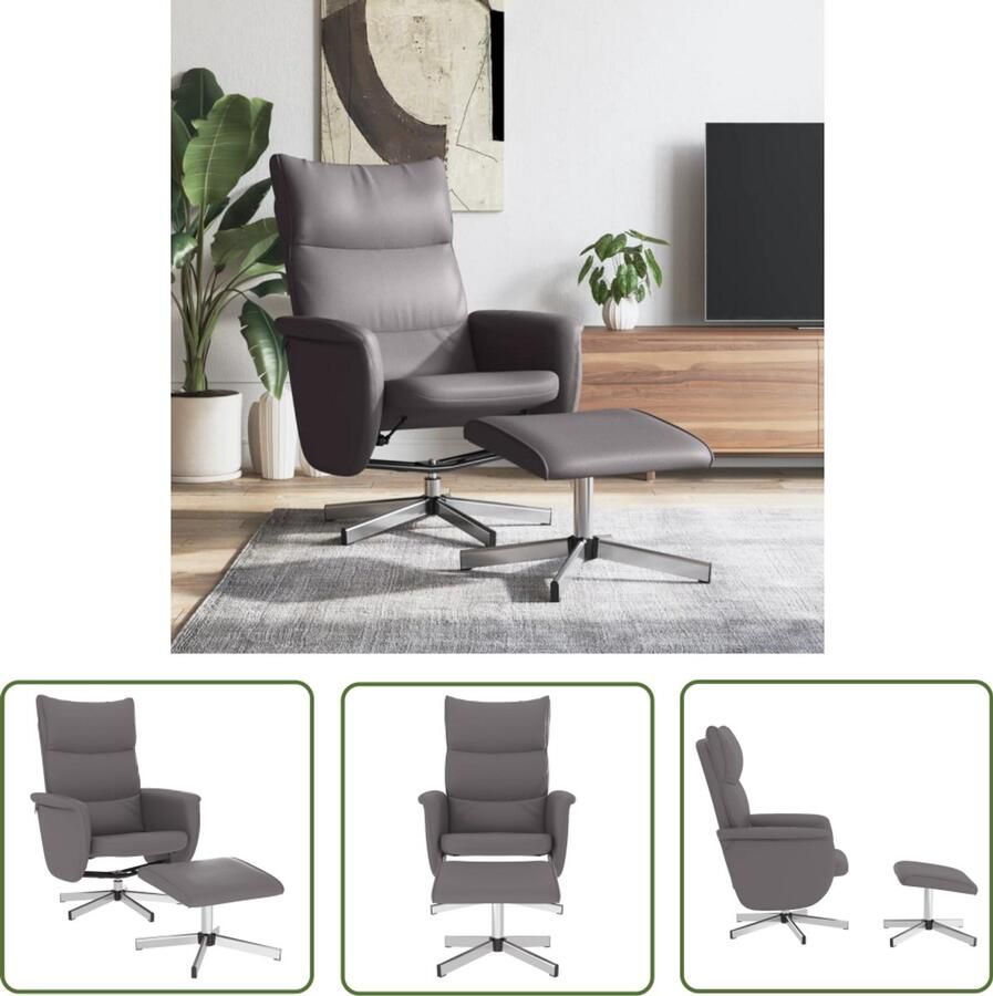 VidaXL Fauteuil verstelbaar met voetenbankje kunstleer grijs Verstelbare Fauteuil Lounge Stoel Relaxfauteuil Fauteuils Met Voetensteun Design Fauteuil