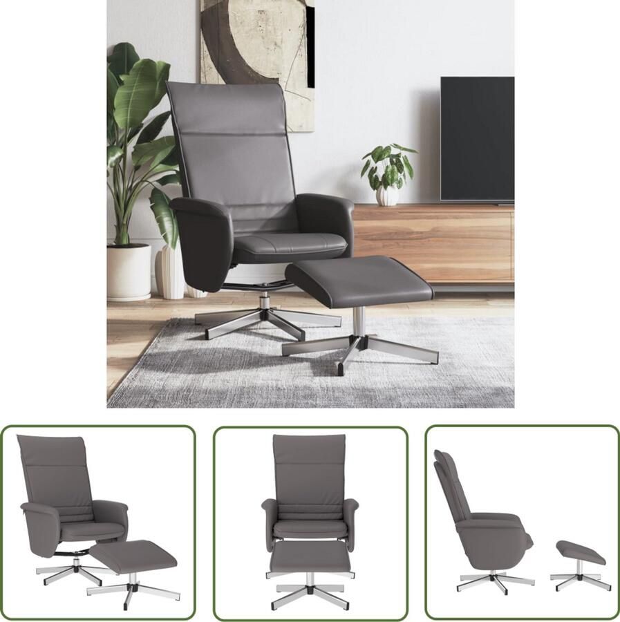 VidaXL Fauteuil verstelbaar met voetenbankje kunstleer grijs Verstelbare Fauteuil Lounge Stoel Relaxfauteuil Fauteuils Met Voetenbank Kunstleder Fauteuil
