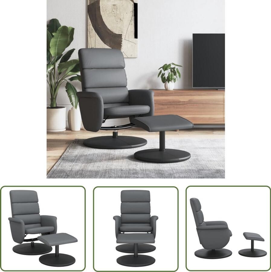 VidaXL Fauteuil verstelbaar met voetenbankje kunstleer grijs Verstelbare Fauteuil Lounge Stoel Relaxfauteuil Fauteuils Met Voetensteun Ergonomische Stoel