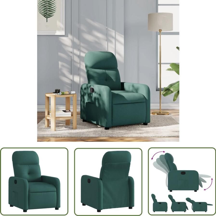 VidaXL Fauteuil verstelbaar stof donkergroen Verstelbare Fauteuil Lounge Stoel Fauteuils Loungestoel Lederlook