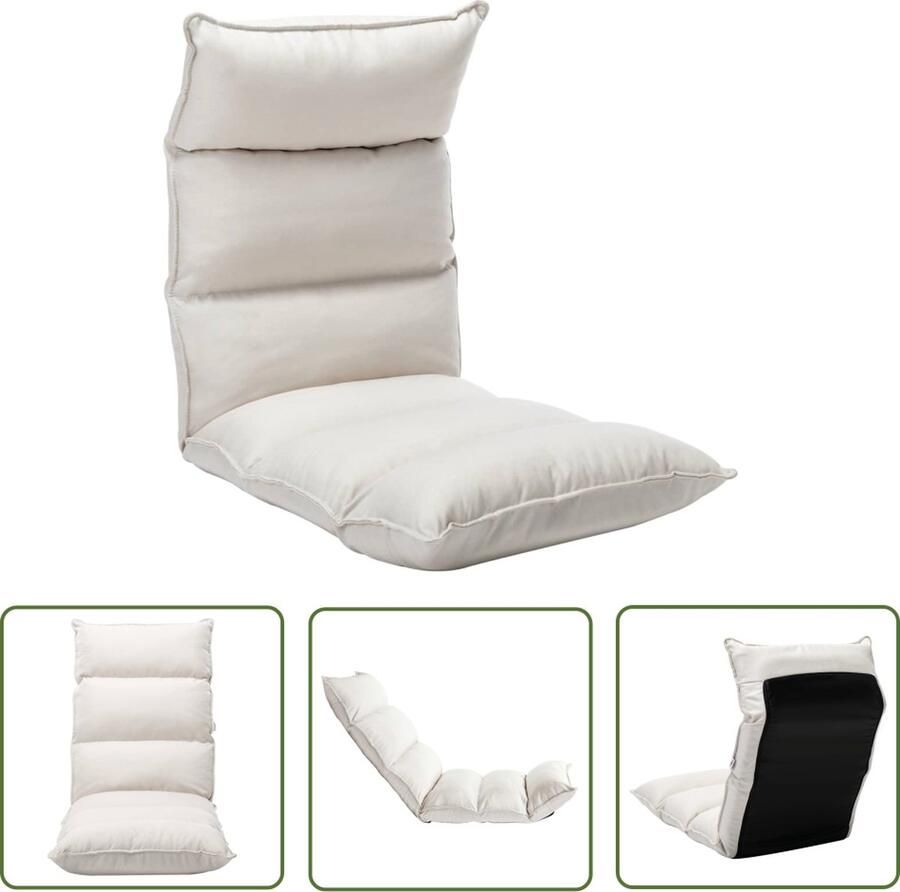 The Living Store Vloerstoel Loungebed Crème 135x50x13 cm Verstelbaar en Inklapbaar Vloerstoel Lounge Stoel Lounge Bed Vouwstoel Zitkussentje