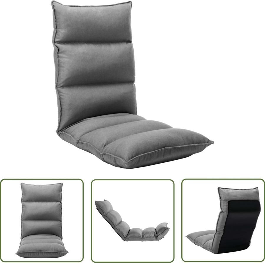 The Living Store Vloerstoel Lounger Lichtgrijs 135 x 50 x 13 cm Verstelbaar Inklapbaar Vloerstoel Lounge Stoel Vouwstoel Zitkussens Tuinmeubel