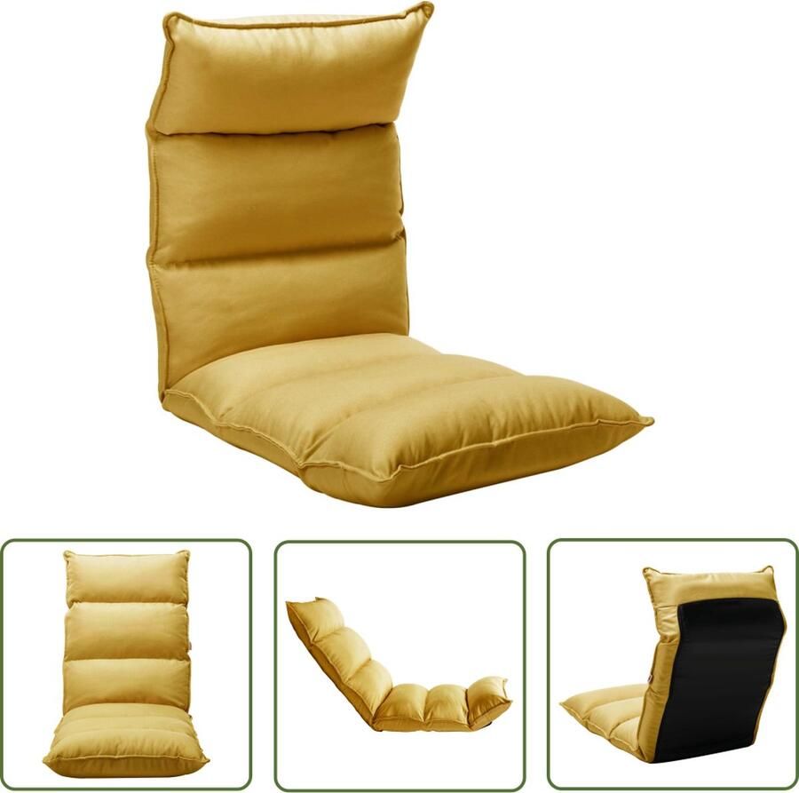 The Living Store Vloerstoel Loungebed mosterdgeel 135 x 50 x 13 cm verstelbaar inklapbaar Vloerstoel Lounge Stoel Vouwstoel Zitbank Terrasmeubel