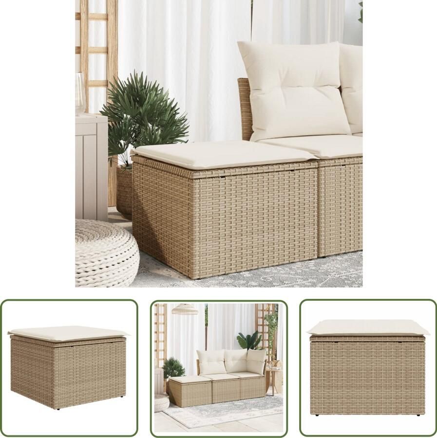 The Living Store Tuinkruk met kussen 55x55x37 cm poly rattan beige Tuinkruk Lounge Buitendecoratie Patio Set Garden Furniture