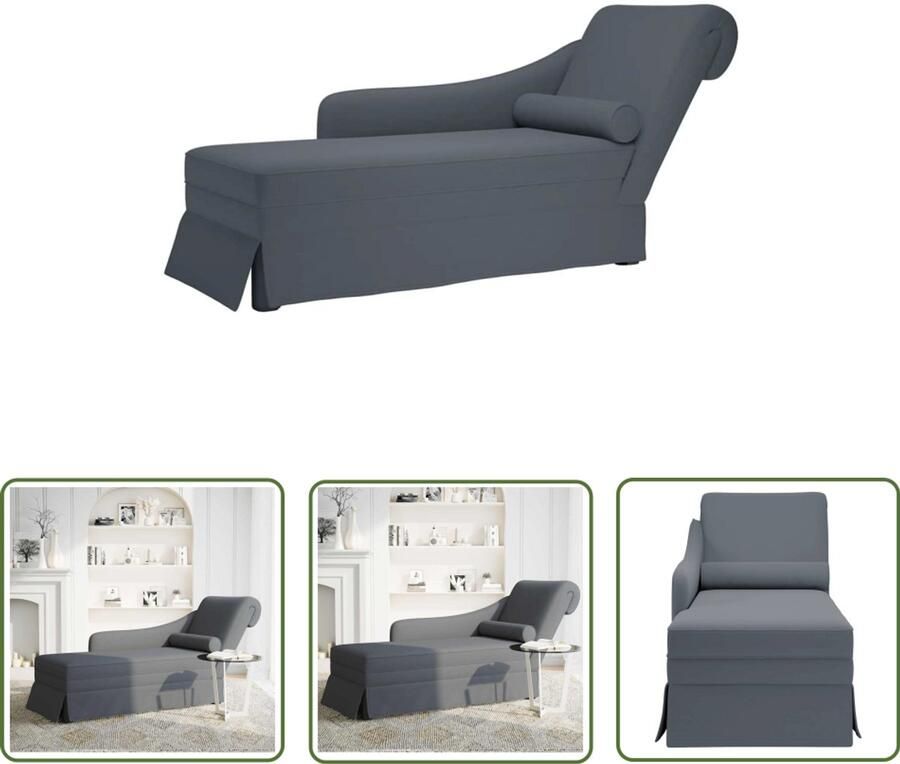 The Living Store Chaise longue met bolster&rechterarmleuning fluweel donkergrijs Chaise Lounge Loungebank Fauteuil Donkere Grijze Sofa Fluweelbank