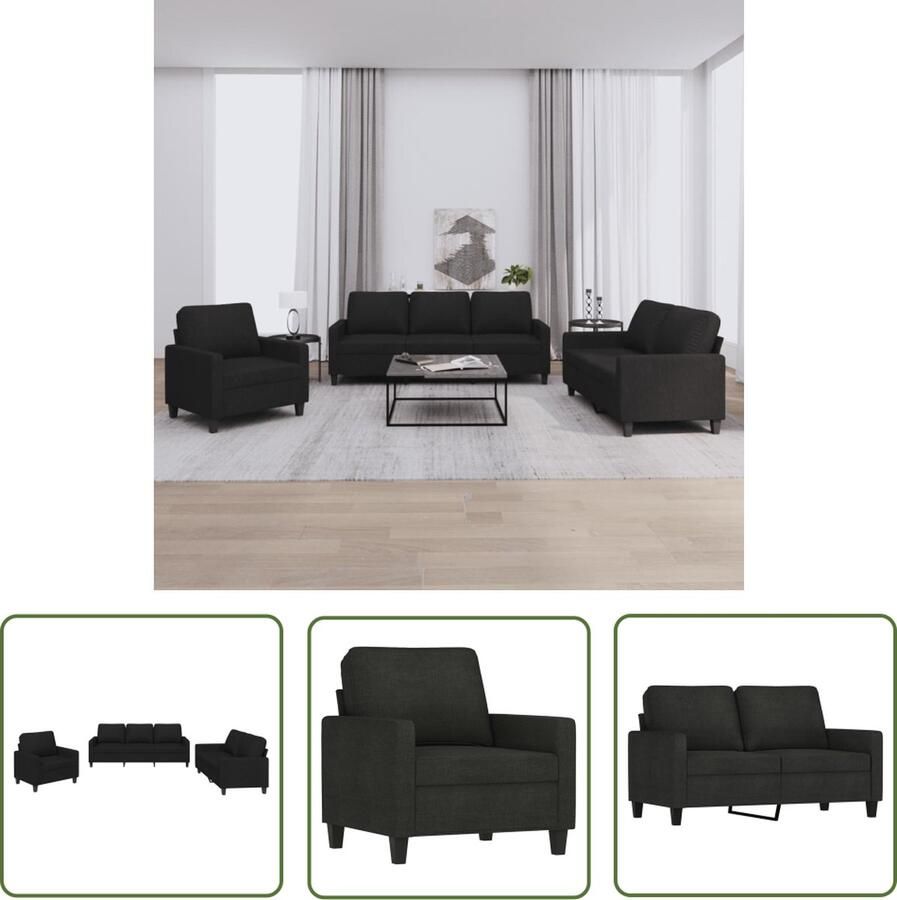 The Living Store Loungeset Luxe Zwart 2- en 3-zitsbank Duurzame stof Comfortabel zitkussen Opvallend ontwerp Loungeset Loungemeubilair Tuinbank Buitenbank Relaxfauteuil