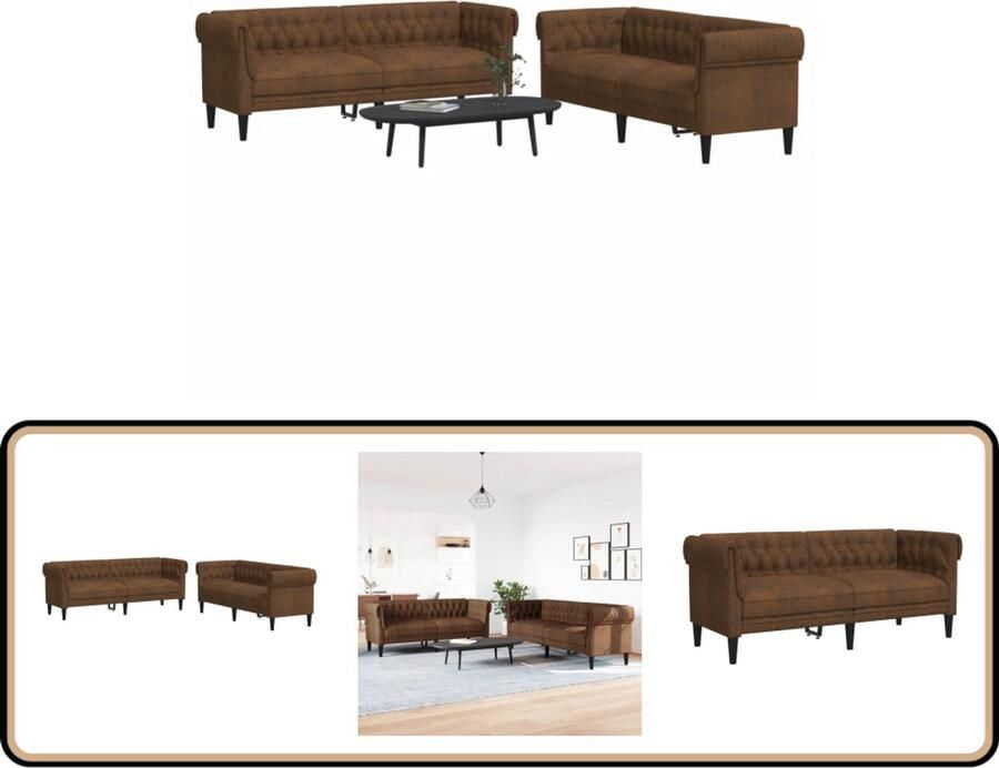 VidaXL Loungeset 2-delig Bruin Polyester Loungeset Bankstellen Fauteuils Bruine Meubels Stoffen Bank