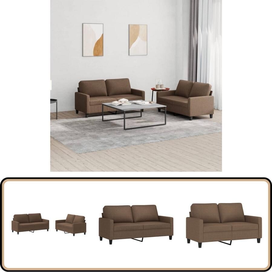 VidaXL Loungeset 2-delig Bruin Stof Inclusief Kussens Loungeset Bankstel Tuinmeubilair Bruine Bank Stoffen Bank 2 Persoons Bank Lounge Set Buiten Meubels Relaxstoel