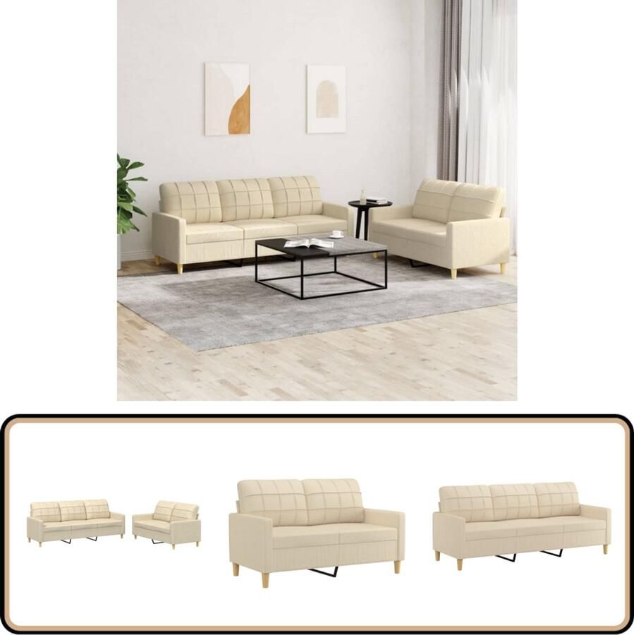 VidaXL Loungeset 2-delig Crèmekleurig Incl. kussens Loungeset Bankstel Buitenkamerset Tuinlounge Creme Kleur Stoffen Lounge Set