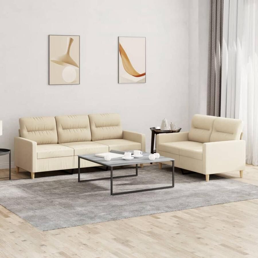VidaXL Loungeset 2-delig crèmekleurig Inclusief Kussens Loungeset Tuinlounge Buitenset Lounge Set Creme Kleur