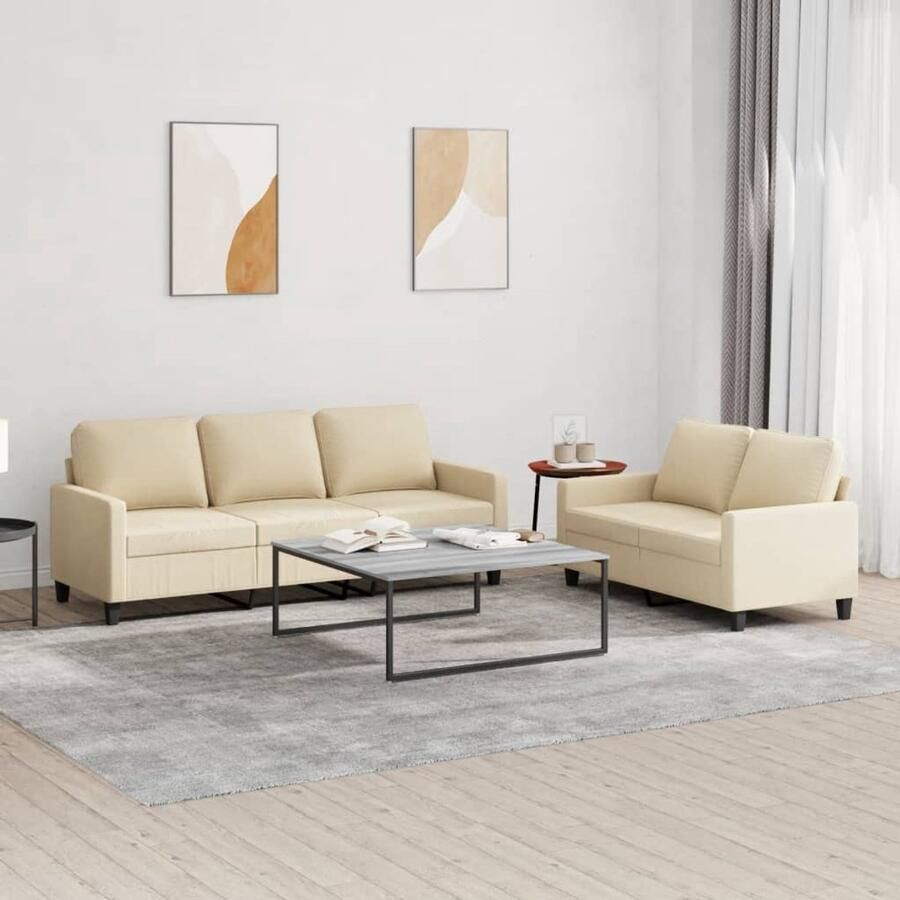 VidaXL Loungeset 2-delig crèmekleurig met Kussens Loungeset Bankstel Buitenset Tuinlounge Lounge Set