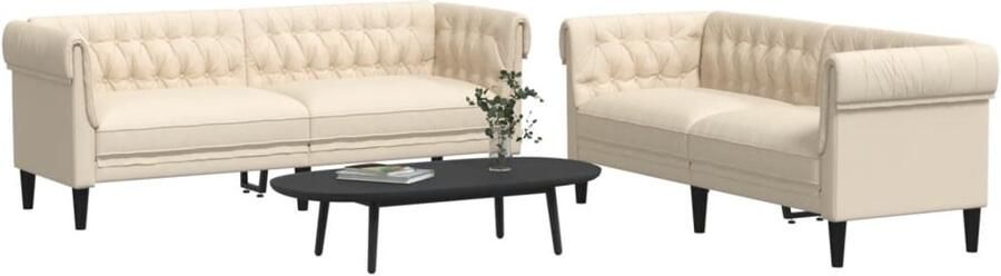 VidaXL Loungeset 2-delig crèmekleurig Stof Loungebank Bankstel Sofa Set Woonkamer Meubilair Creme Kleur