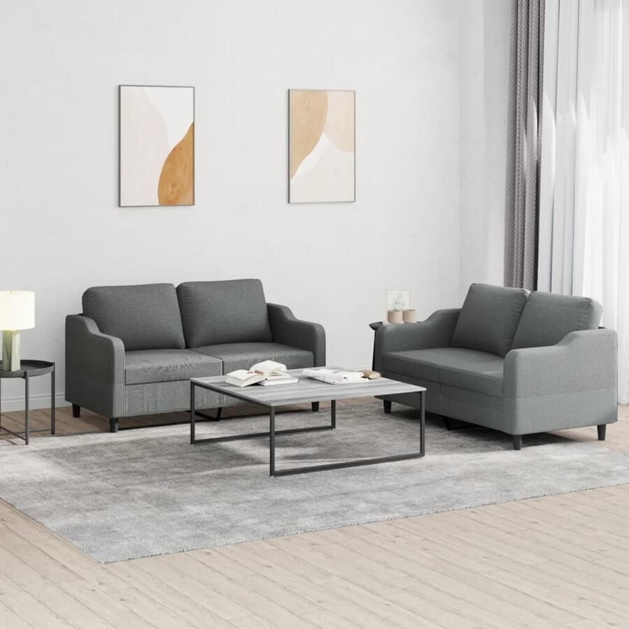 VidaXL Loungeset 2-delig Donkergrijs Inclusief kussens Loungeset Bankstel Buitenbank Tuinbank Lounge Set