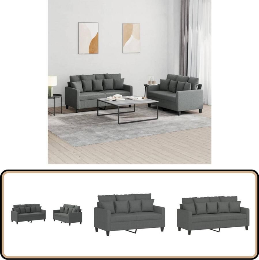 VidaXL Loungeset 2-delig Donkergrijs Inclusief kussens Loungeset Bankstel Buitenmeubilair Tuinlounge Lounge Set