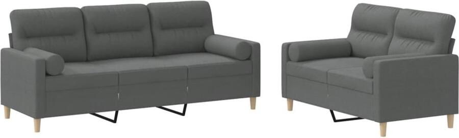 VidaXL Loungeset 2-delig Donkergrijs Met Kussens Loungebank Tuinmeubilair Buitenset Lounge Set Grijs Meubilair Donkere Kleuren Stoffen Sofa Relaxstoel