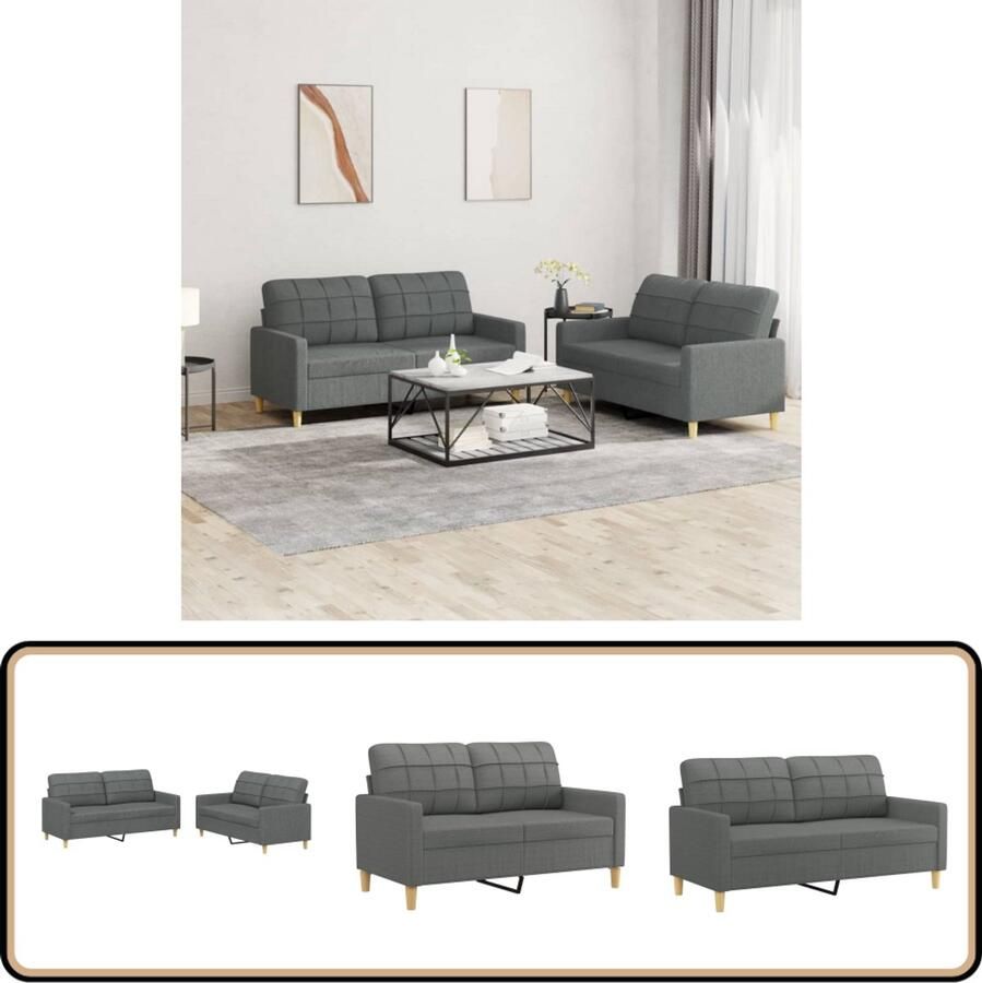 VidaXL Loungeset 2-delig Donkergrijs Met kussens Loungeset Donker Grijs Bankstel Buitenmeubilair Tuinlounge