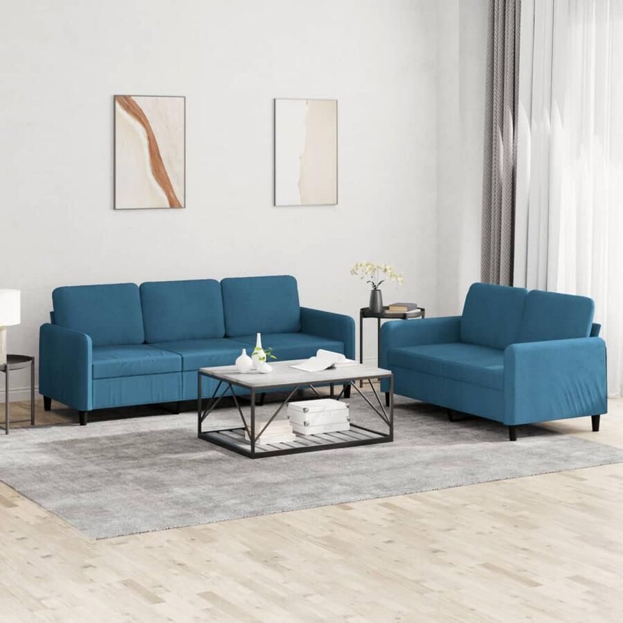 VidaXL Loungeset 2-delig Fluweel Blauw Loungeset Bankstel Velvet Sofa Blauwe Bank Comfortabele Bank